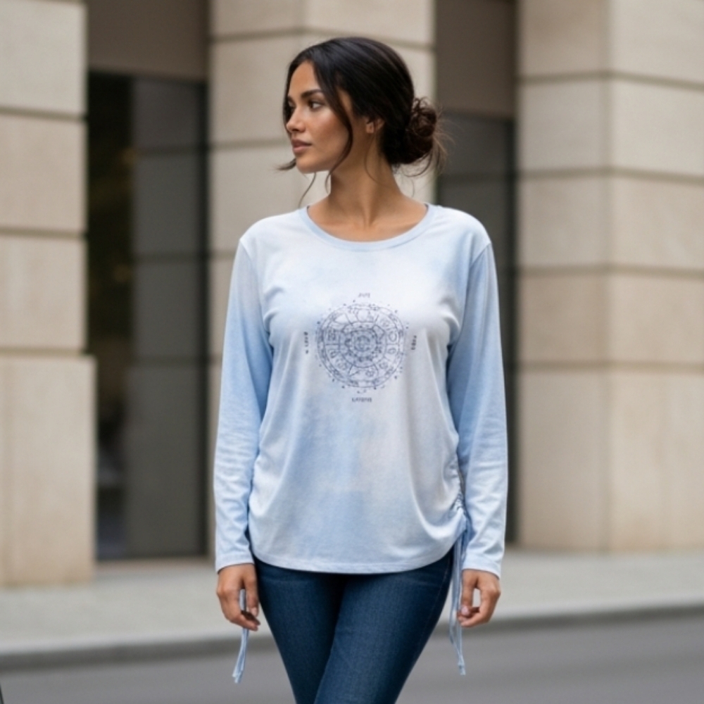 Orange Kiss Astrological Tie Dye Sky Blue Graphic Long Sleeve Tee Sz 2X
